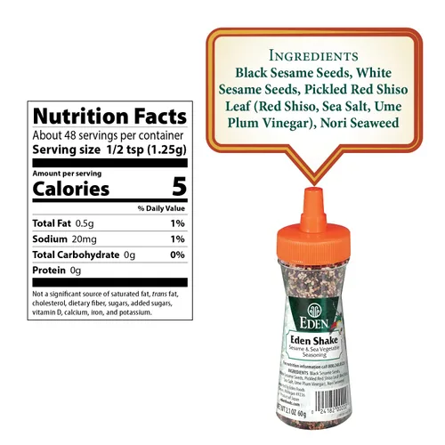 Vista 2 de Eden Foods, Eden Shake, Sazonador de verduras de sésamo y mar, 2.1 oz (60 g) - (Paquete de 2))