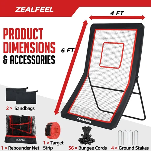 Vista 8 de ZEALFEEL Lacrosse Rebounder, 4x7FT/4x6FT Volleyball Rebounder for Backyard with 5 Rebound Angles, Target Strip, Lacrosse Rebound Net Perfect for Lax