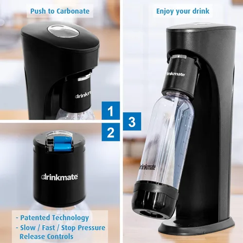 Vista 3 de Máquina para hacer agua con gas DrinkMate, con cilindro de 3 oz, Rojo Royal Red