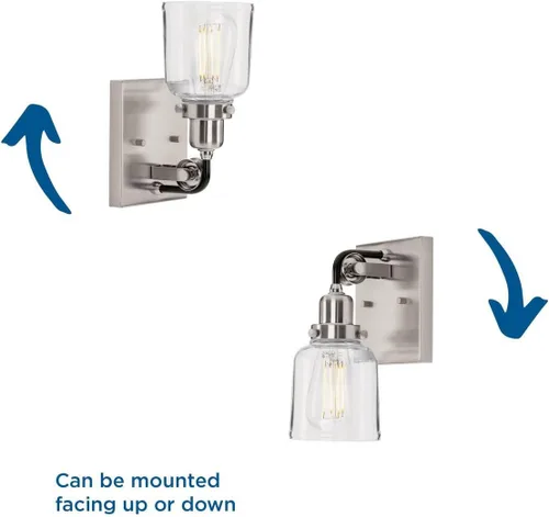 Vista 14 de Progress Lighting Rushton Collection - Lámpara de tocador de baño de cristal transparente (1 lámpara), níquel cepillado