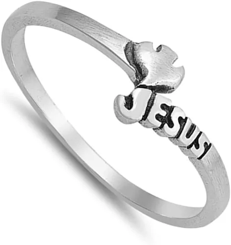 Vista 2 de Anillo de amor cristiano Chevron Jesus Dove con palabra de plata de ley 925, tamaños 4-10
