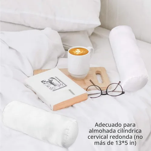 Vista 5 de Tatuo 2 fundas de almohada redondas cervicales blancas para almohada cervical, rollo cervical, cojín redondo de cilindro de memoria