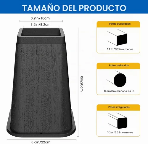 Vista 2 de MYMULIKE Elevador de Cama de 8 Pulgadas de Alta Resistencia, Soportes de Elevación de Muebles Soporta Hasta 6,000 Libras para Mesa, Pata de Negro