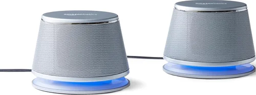 Vista 8 de Amazon Basics - Altavoces estéreo 2.0 para PC o laptop, entrada auxiliar de 3.5mm, alimentados por USB, 1 par, negro
