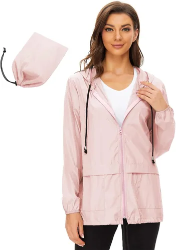 Vista 2 de Century Star Chubasqueros ligeros para mujer, impermeable con capucha, rompevientos, para mujer, abrigos de lluvia plegables