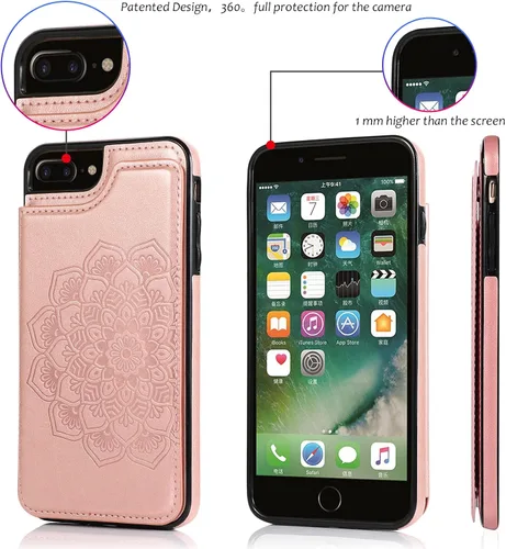Vista 6 de Asuwish Compatible con iPhone 7plus 8plus 7/8 Plus con funda y protector de pantalla de vidrio templado, ranura para tarjeta celular, soporte