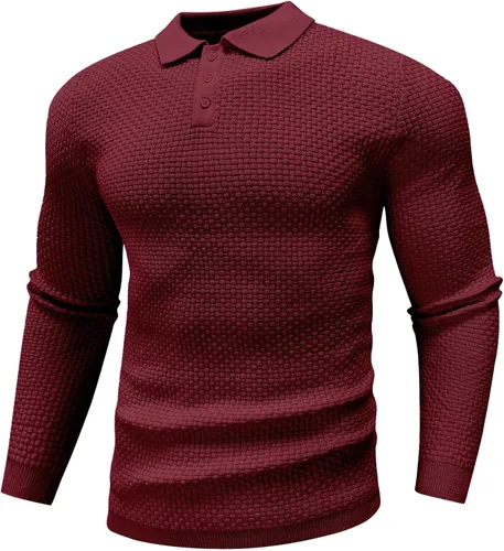 Vista 4 de Zaitun Polo de punto de manga larga para hombre, suéter ligero casual con cuello