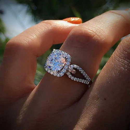 Vista 3 de Anillo de moda para mujer, anillos de boda, bonitos anillos de lujo para mujer, circonita cúbica, anillo cuadrado con incrustaciones de dedo