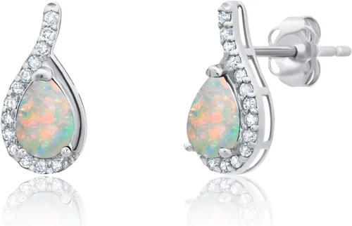 Vista 13 de 14K Yellow or White Gold 6x4mm Gemstone Pear Shape Drop Stud Earrings Azul zafiro creado