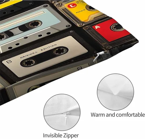 Vista 5 de Mugod Funda de almohada decorativa de los años 80 con cintas de plástico de cassette de audio retro, funda de almohada para hombres y mujeres