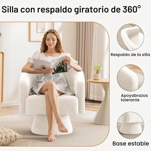 Vista 5 de ClinQ Juego de 1 silla giratoria de barril giratorio, sillas giratorias redondas tapizadas de peluche de gran tamaño, moderna y lujosa silla