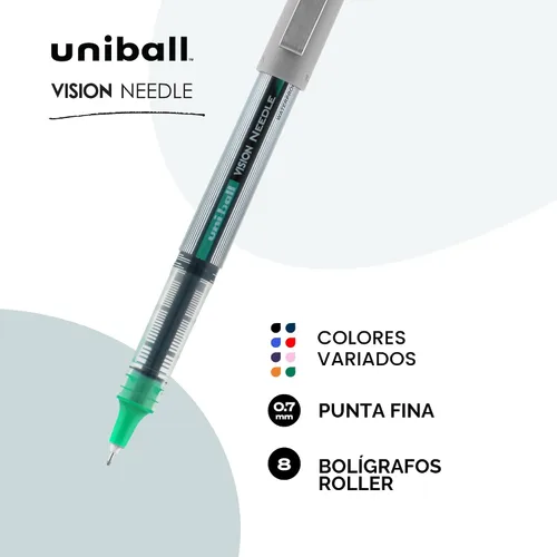 Vista 2 de Uni-Ball™ Vision - Bolígrafos de punta fina (0.7 mm), colores surtidos, paquete de 8