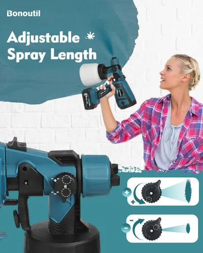 Vista 6 de Pulverizador de pintura inalámbrico con 2 baterías de 21 V, 4.0 Ah, 30.4 fl oz, pistola de pintura en aerosol inalámbrica, 3 modos de pulverización
