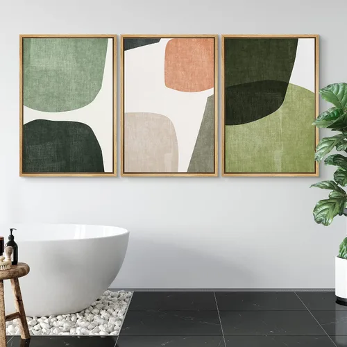 Vista 470 de SIGNWIN Lienzo enmarcado para pared, juego de arte pastel con cadena montañosa, bosque, niebla, naturaleza silvestre, ilustraciones modernas, arte