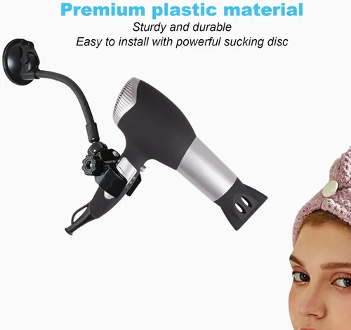 Vista 3 de Soporte multifuncional para secador de pelo, manos multifuncionales, soporte para teléfono montado en la pared con brazo ajustable, abrazadera