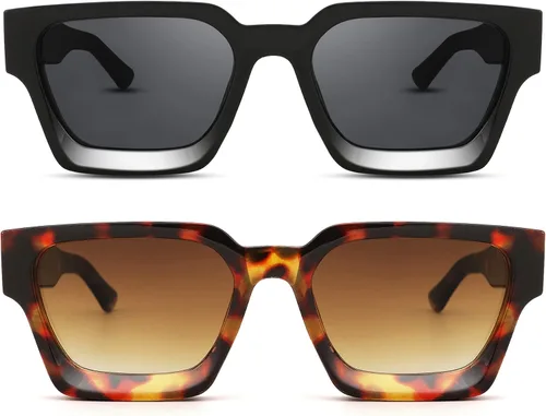 Vista 5 de Hycredi Gafas de sol rectangulares gruesas para mujeres y hombres, estilo retro, cuadrados, gruesos, de los años 90, protección UV400