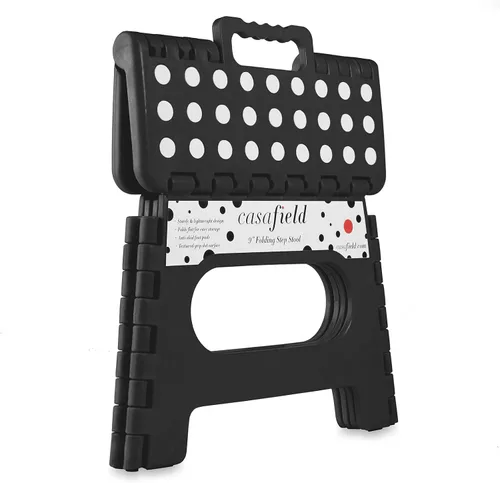 Vista 4 de Casafield Taburete plegable de 9 pulgadas con asa, negro, portátil, plegable, pequeño taburete de plástico para niños y adultos, uso en la cocina