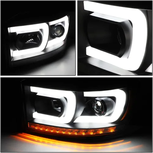 Vista 25 de DNA MOTORING HL-HPL-RM06-G-CH-AM LED U-Bar DRL Faros de señal de giro perseguidores compatibles con Dodge Ram 1500 06-08/Dodge Ram 2500 3500 06-09