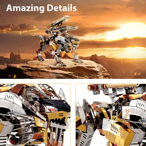 Vista 2 de Microworld Rompecabezas 3D para adultos, kits de modelo de metal, kit de modelo mecánico de león rugiente, rompecabezas de metal 3D, rompecabezas