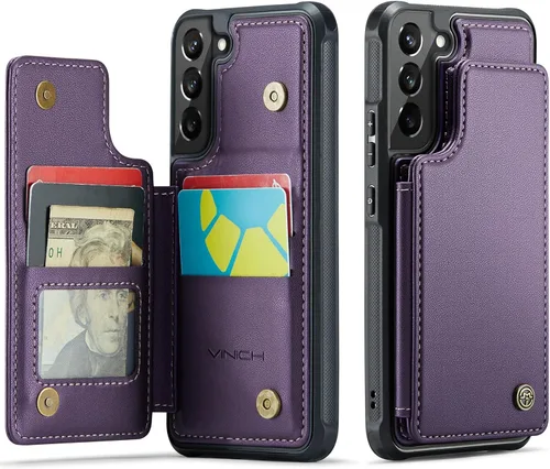 Vista 11 de Vinich - Funda tipo cartera para Samsung Galaxy S22 con tarjetero, color negro Ranuras de crédito con bloqueo RFID, soporte para teléfono a prueba