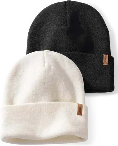 Vista 12 de FURTALK Paquete de 2 gorros con puños para hombre y mujer, gorro de Negro + Gris Oscuro
