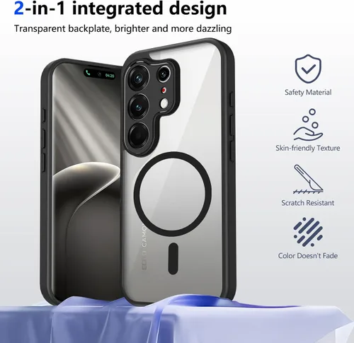 Vista 60 de Funda magnética transparente compatible con Xiaomi 17T, color negro 2 en 1 PC + TPU cubierta de teléfono a prueba de golpes, carcasa protectora