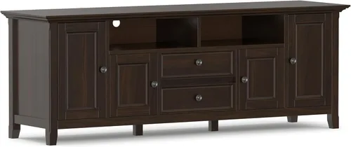 Vista 18 de SIMPLIHOME Amherst - Soporte de TV de transición de madera maciza de 72 pulgadas de ancho, estilo rústico marrón envejecido, para televisores