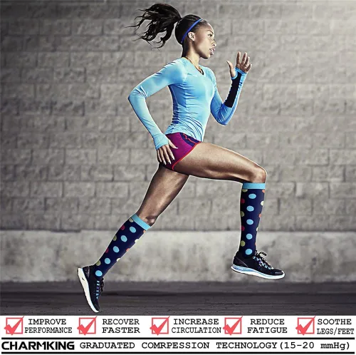 Vista 2 de CHARMKING - Calcetines de compresión para mujeres y hombres 6 pares 15-20 MMHG ideales para hacer deporte correr para viajes en avión otorgan