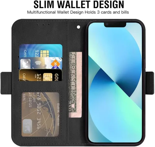 Vista 3 de Asuwish Funda compatible con iPhone 13 Mini de 5.4 pulgadas y protector de pantalla de vidrio templado con cordón de cuero para tarjetero