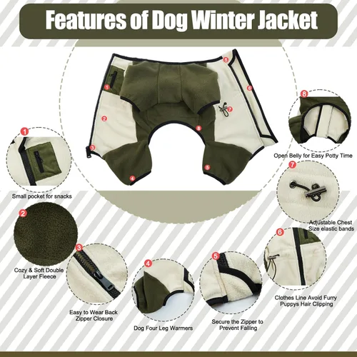 Vista 4 de DENTRUN - Abrigo de invierno para perros pequeños, chaqueta de forro polar cálido con cuello alto extraíble, suéter acogedor para cachorros en clima