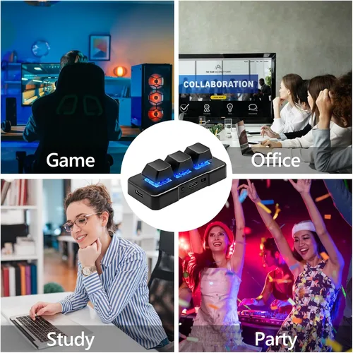 Vista 4 de EHOLY Teclado mecánico USB para juegos de 3 teclas, mini teclado personalizable macro programable, teclado OSU, combo de control de una tecla
