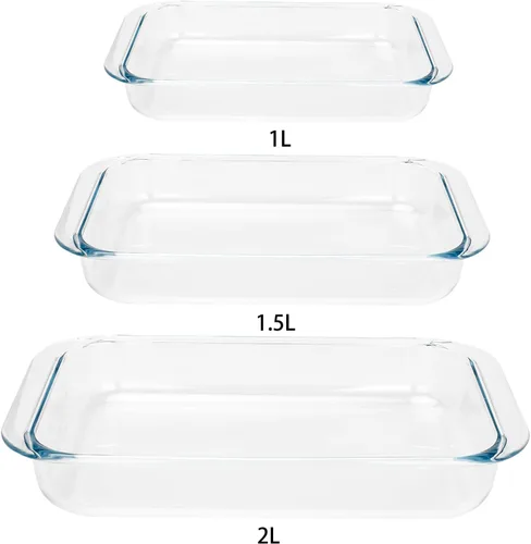 Vista 3 de Platos oblongos de vidrio templado de 1.5 cuartos de galón, juego de 2
