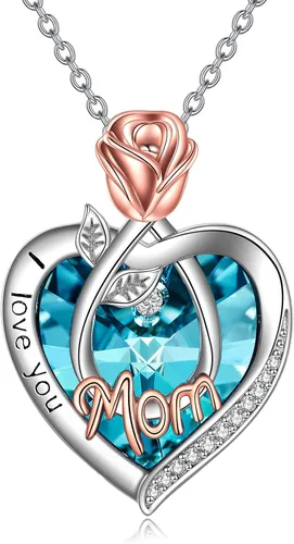 Vista 28 de Joyería de plata esterlina 925 para mujer, collar con pendiente de flor y corazón de cristal, para cumpleaños, regalos para mamá, abuela, esposa 01
