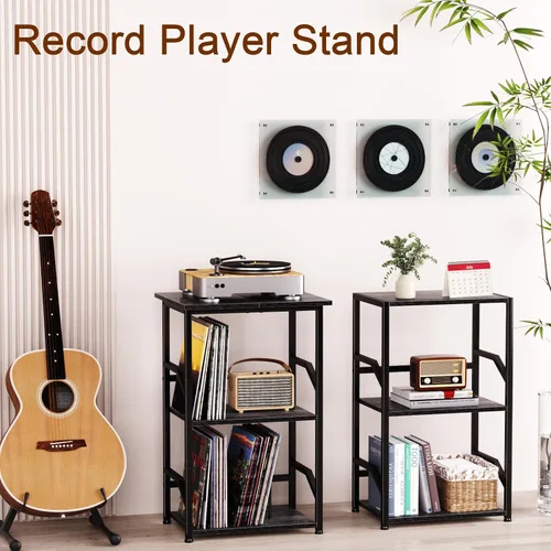 Vista 3 de LOAKEKEL HETCD020BK-1 - Soporte para tocadiscos, gran almacenamiento de discos de vinilo hasta 200 álbumes, mesa auxiliar de 3 niveles