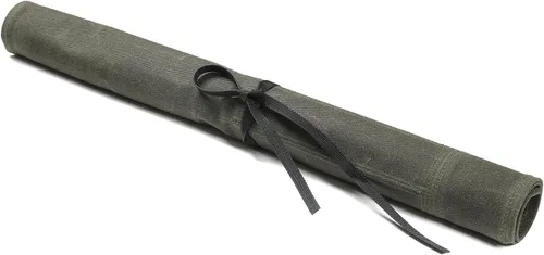 Vista 6 de Bolsa de rollo de cuchillo de lona encerada resistente, bolsa portátil para cuchillos de chef, duradera (verde militar)