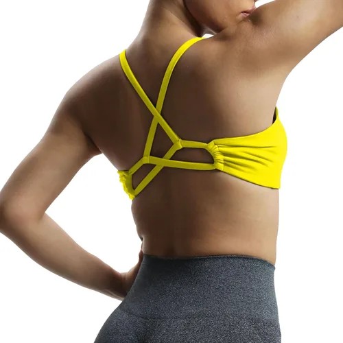 Vista 2 de Aoxjox Brasier deportivo de entrenamiento para mujer, camiseta sin mangas con espalda cruzada, fruncida, con relleno, para yoga