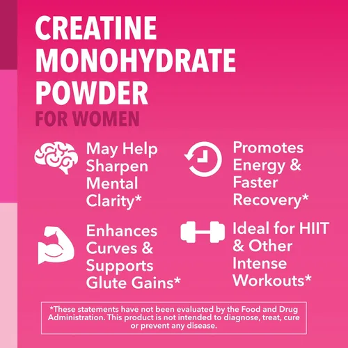 Vista 6 de Creatina para Mujeres - Formulada para Mujeres - 3g de Monohidrato de Creatina Micronizada por Porción para Apoyar la Energía, Masa Muscular Magra