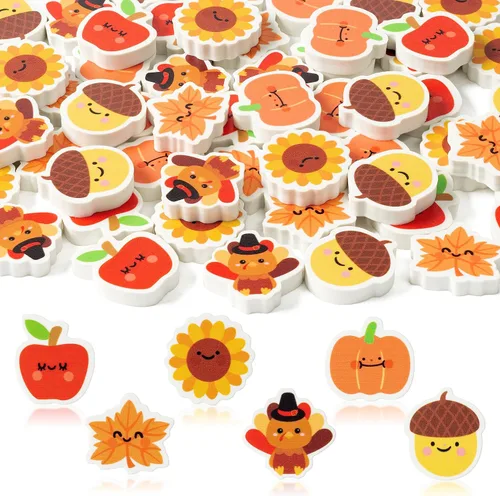 Vista 10 de Yopyame 60 piezas de miniborradores de hojas de otoño para niños, surtidos a granel, novedad, hoja de arce, borrador de lápiz, lindos borradores