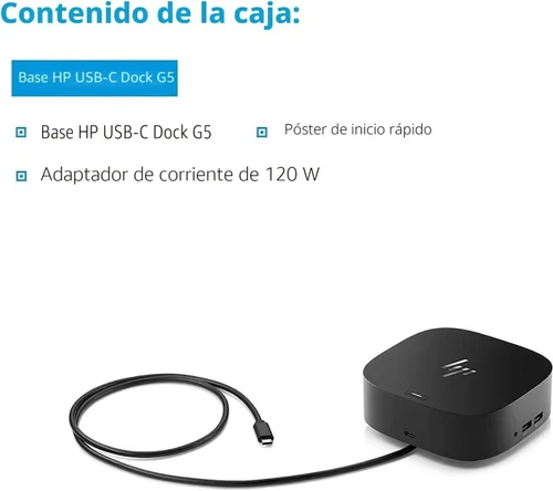 Vista 5 de HP USB-C Essential Dock G5 – Estación de acoplamiento multipuerto con USB-C, HDMI, DisplayPort, Ethernet Incluye base Dockztorm DisplayPort