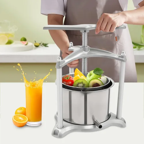 Vista 9 de Prensa de vino de frutas, molinillo de sidra de frutas con barriles de acero inoxidable duales, máquina de prensa manual con estructura triangular