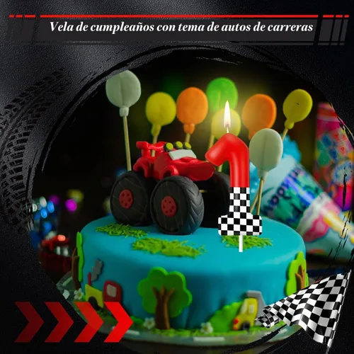 Vista 7 de MTLEE Vela con Número de Cumpleaños de Coche de Carreras Decoración de Pastel con Temática de Coche de Carreras Suministros de Cumpleaños