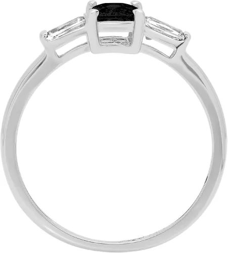 Vista 2 de Anillo de compromiso de oro blanco de 18 quilates con 3 piedras de talla baguette esmeralda y solitario de 3 piedras.