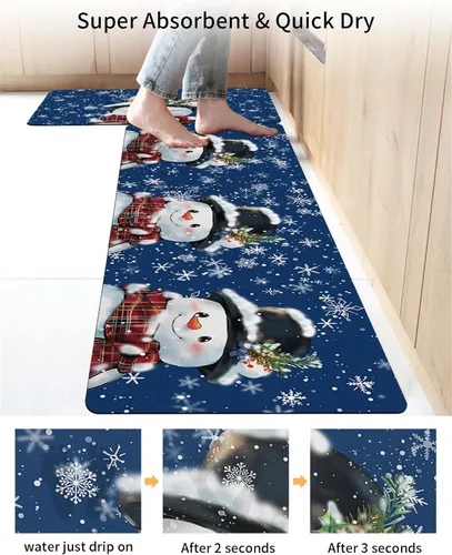 Vista 4 de Tapete de baño de Navidad para bañera, antideslizante, de secado rápido y absorbente, tierra de diatomeas, fregadero de cocina, lavable, tapete