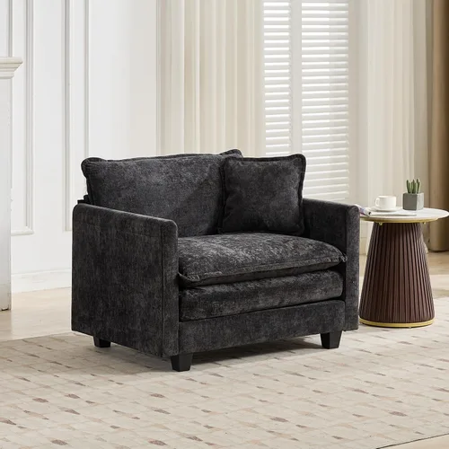 Vista 97 de Sofá seccional modular verde de 111.5", sofás seccionales grandes de 3 plazas para sala de estar, sofá nube oversized de tela chenille con otomana