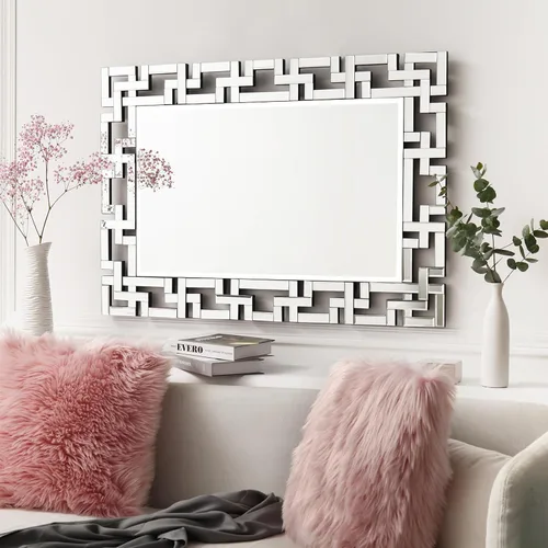 Vista 10 de Espejo de baño rectangular con diamantes de cristal de 36 x 24 Vidrio templado HD