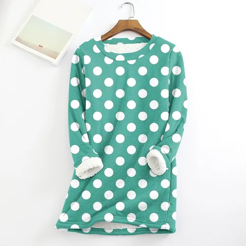 Vista 2 de Sudadera cálida de forro polar Sherpa para mujer, suéter mullido de invierno a cuadros, a rayas, cuello redondo, ropa interior térmica esponjosa