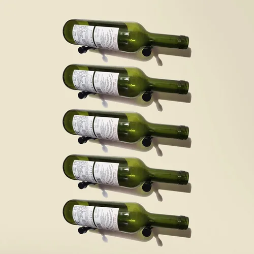 Vista 2 de Estante de vino montado en la pared 5 botellas de metal negro mate vino Pins sistema de clavijas de una sola pantalla para botellas de vino