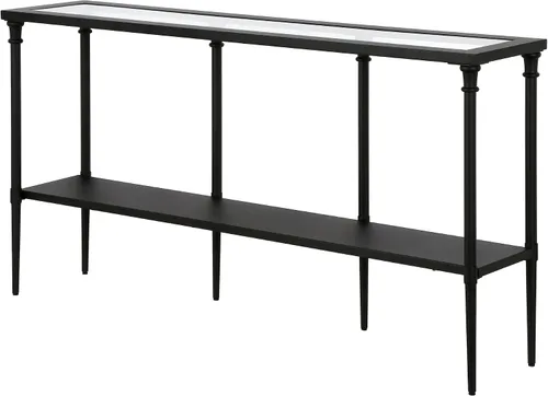 Vista 4 de Nellie - Mesa consola rectangular de 55 pulgadas de ancho con estante de metal en bronce ennegrecido Two-tier design with glass top adds stylish
