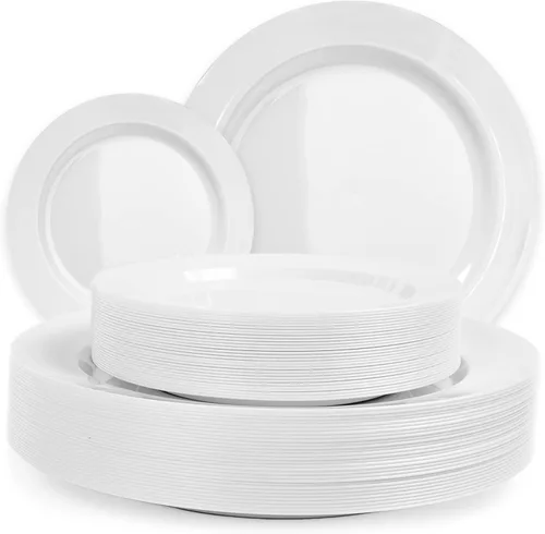 Vista 8 de Aya’s 60 Pack de Platos de Plástico para Fiesta - Juego de Platos Desechables Resistente con 30 Platos de Cena y 30 Platos de Ensalada - Platos