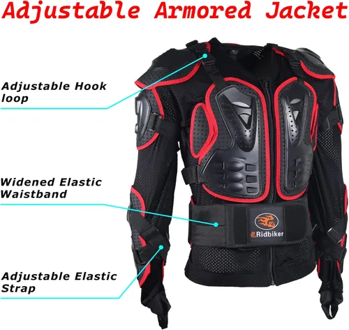 Vista 2 de RIDBIKER Chaqueta protectora para motocicleta y rodilleras, 1 par, protector de pecho para la columna vertebral con protección para la espalda